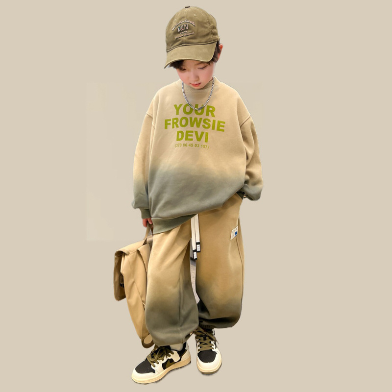 Kinderkledingset jongens 2024 nieuwe stijl grote kinderlente herfst gradiënt hoodie sportkleding knap en_voghion.com