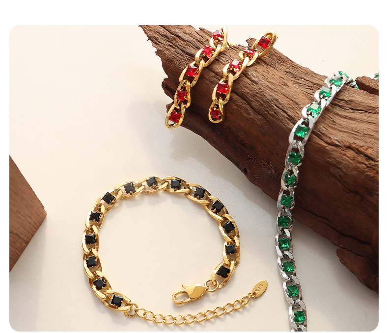 Retro Geometric Titanium Steel Zircon Bracelets Earrings Necklace