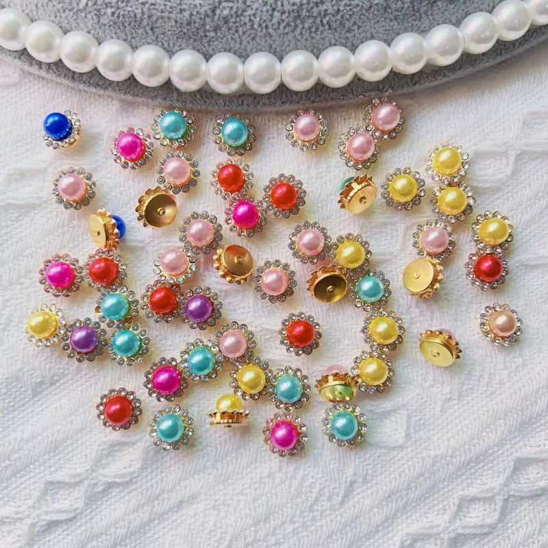 Round Flower Plate Rhinestone Buckle, Bowknot Handmade DIY Hair Accessory Materials, Beading Accessories, Double-Layer Flower Rhinestones, Pearl Style