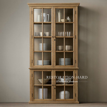 定制定制美式乡村全实木书柜书橱法式复古做旧陈列柜展示柜收纳柜