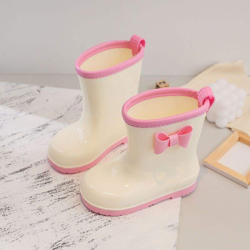 Children's Rain Boots Princess Girls Kindergarten Baby Non-Slip Rain Boots Water Shoes Kidsren's Velvet Water Boots Cute Bow