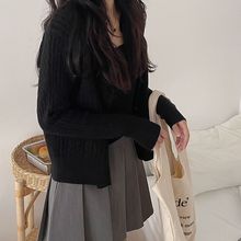 韩版针织开衫两件套套装女秋冬新款时尚慵懒风刺绣麻花毛衣外套