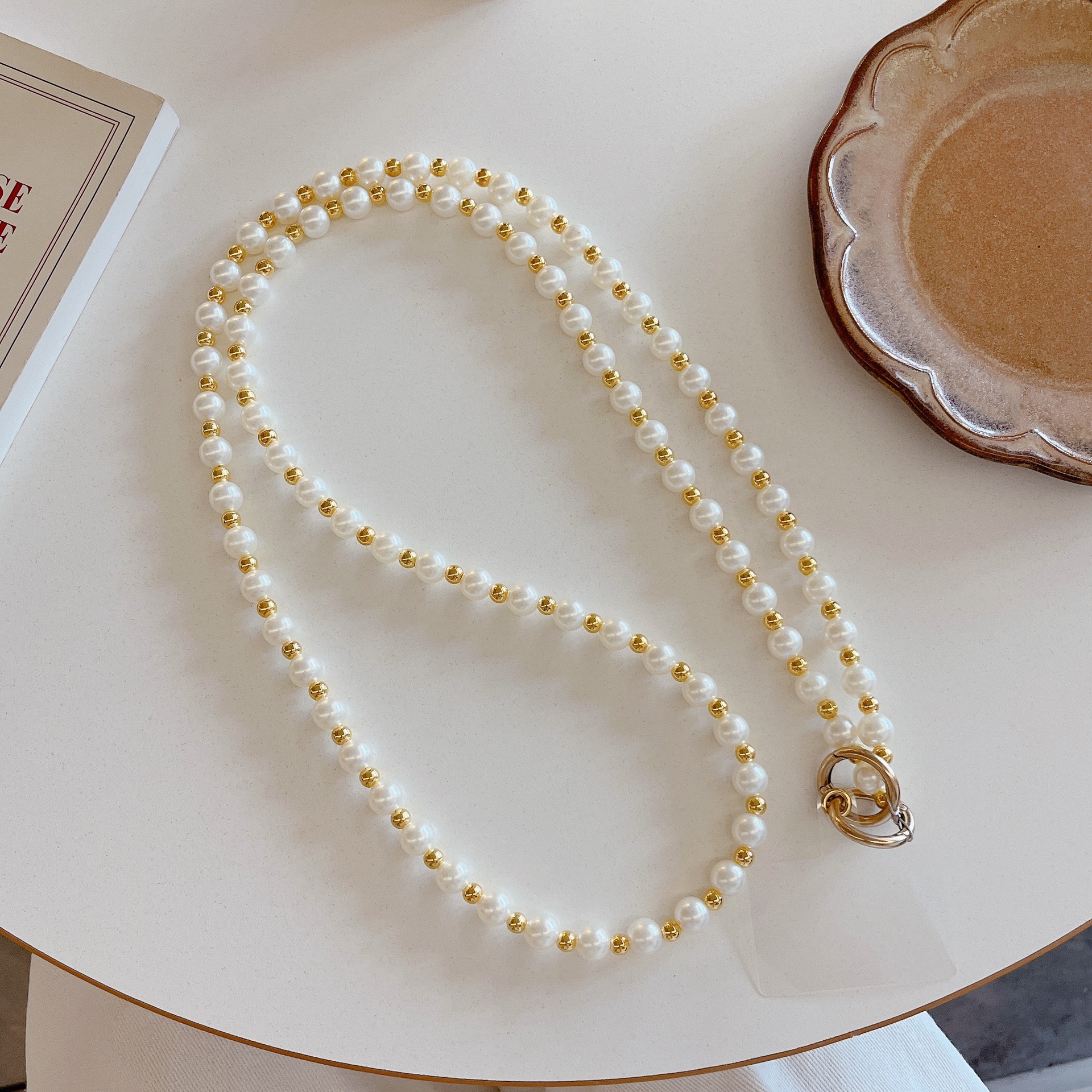 Imitation Pearl Material Portable Long Pearl Bead Phone Strap Jewelry Accessory Stainless Steel Metal Buckle Handbag Crossbody Bag Phone Chain