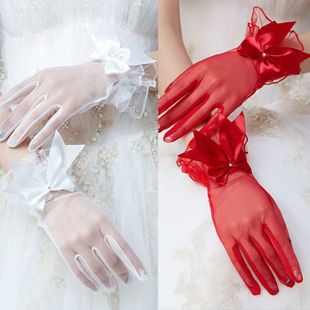 Korean-style Sunscreen Simple Thin Elegant Short Wedding Gloves Bride White Lace Photo Studio Wedding Dress Accessories