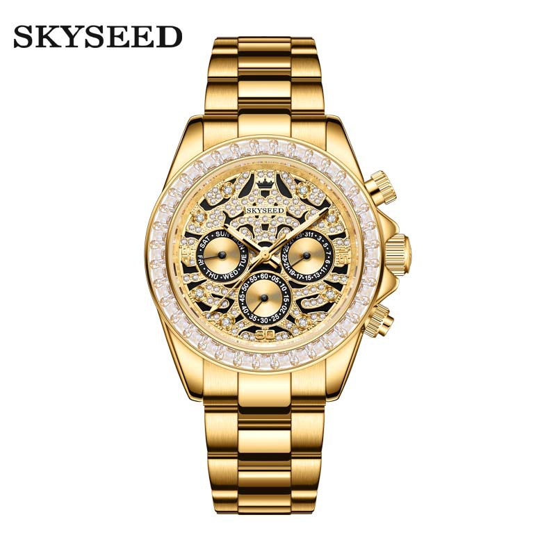 Skyseed Authentic Watch Full of 5A Zircon Light Luxury and Gorgeous Men's Watch Multi-Functional Automatic Mechanical Watch