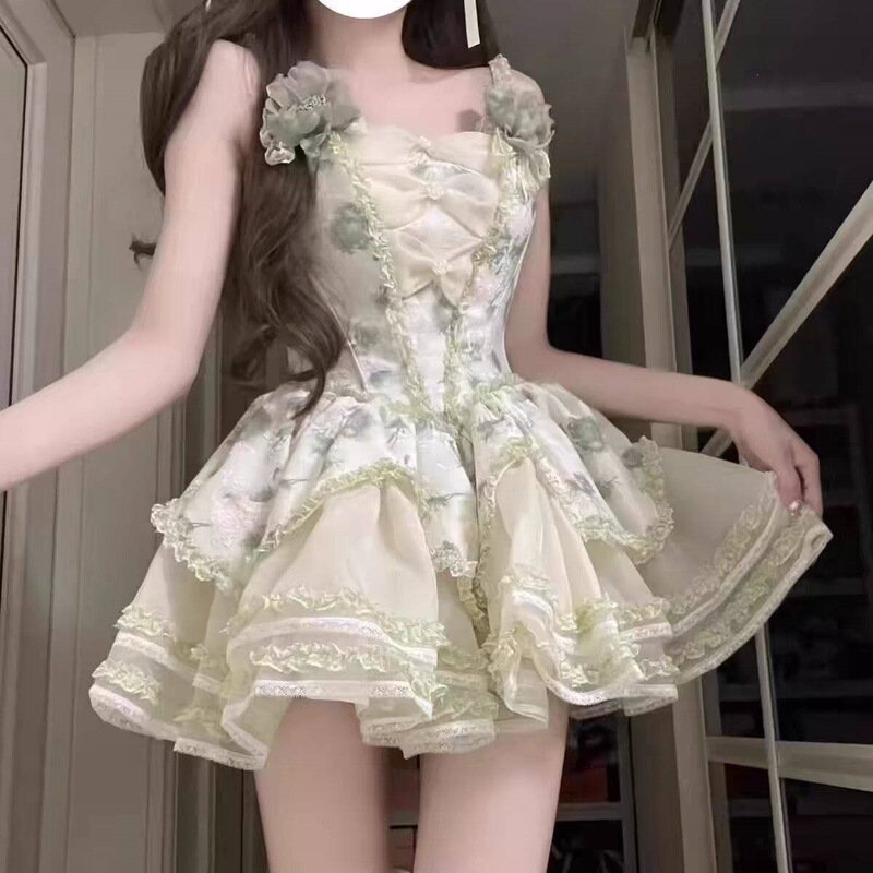 Summer Sweet Date Dress Lolita Design-Inspired Bowknot Jasmine Rain Princess Lolita Suspender Corset Dress