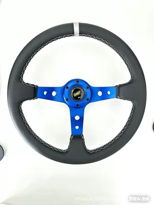 Car Modification Omp Steering Wheel Genuine Microfiber Leather 14inch /350Mm Imitation Racing Sports Universal Steering Wheel (Steering wheel) - microfiber-leather-blue