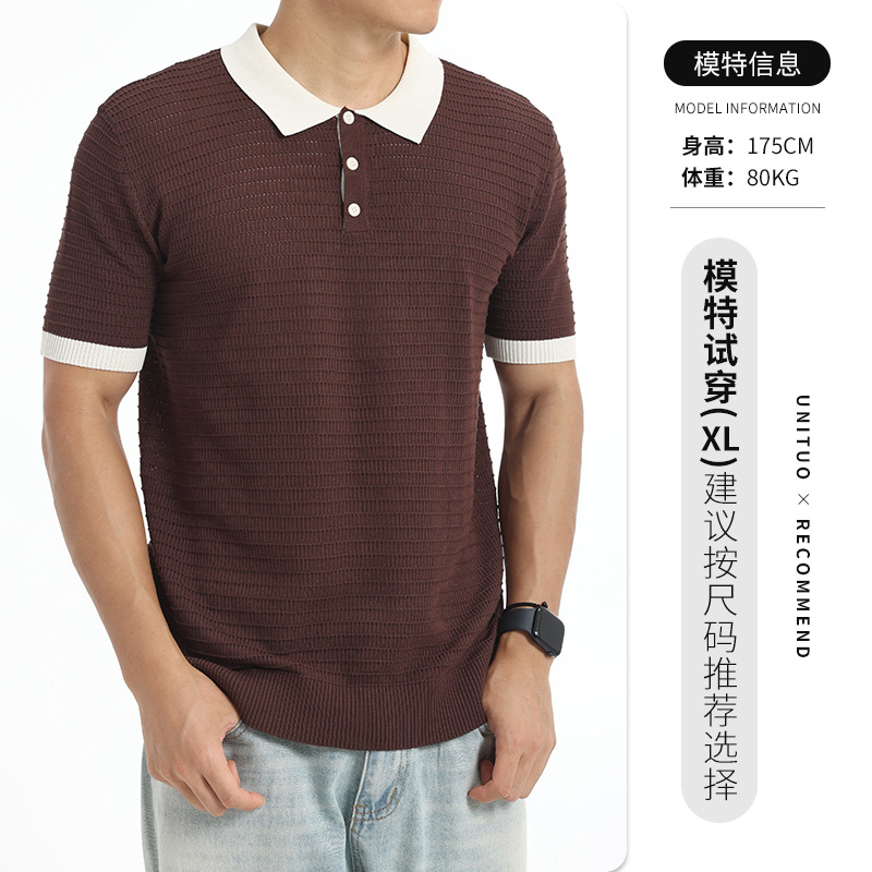 Camiseta de polo de hielo de punto de moda de alto nivel de hombre texturizado de negocios casual camiseta de mangas cortas para hombres image 9
