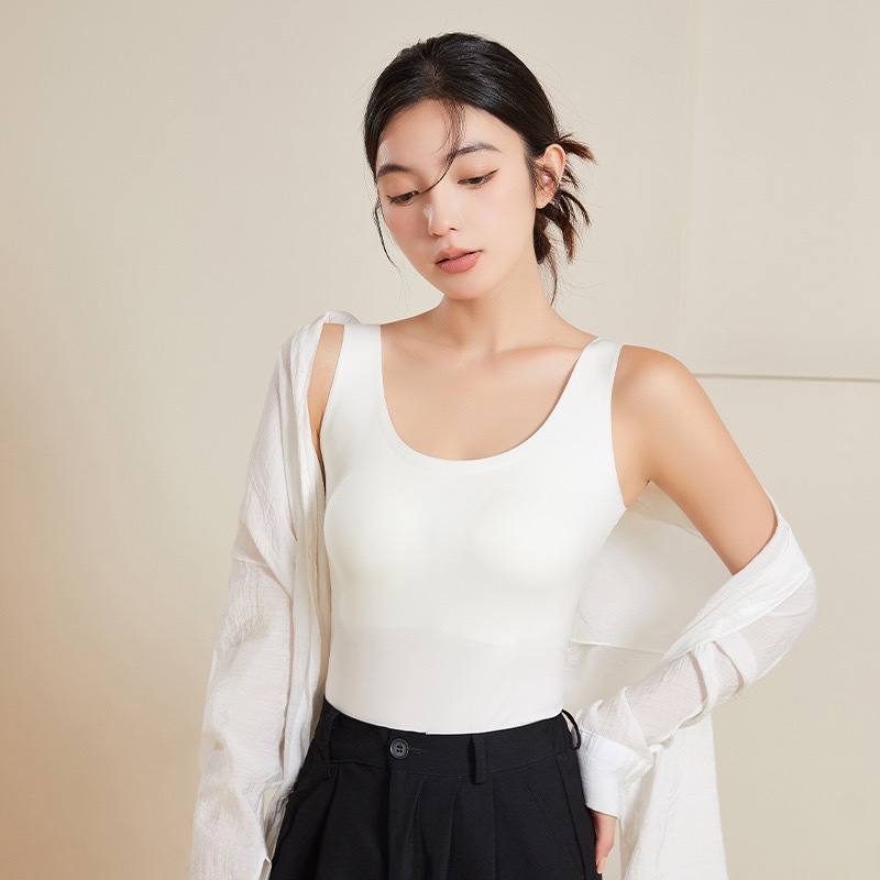 Traceless Long Beautiful Back One-piece Invisible Vest with Chest Pad Silk Inner Wide Shoulder Belt Vest Women's Base Vest for Summer
