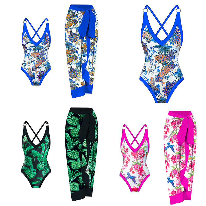 Modieuze, veelkleurige jumpsuit met zonnebrandcrème-gaasrok voor dames, Europese en Amerikaanse badmode_voghion.com