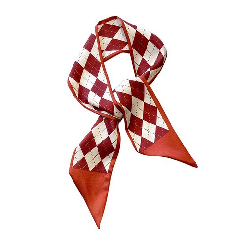 Spring New Red Pointed Double Satin Small Long Strip Hair Scarf Women Lightweight Version Japanese Matchable Summer Korean