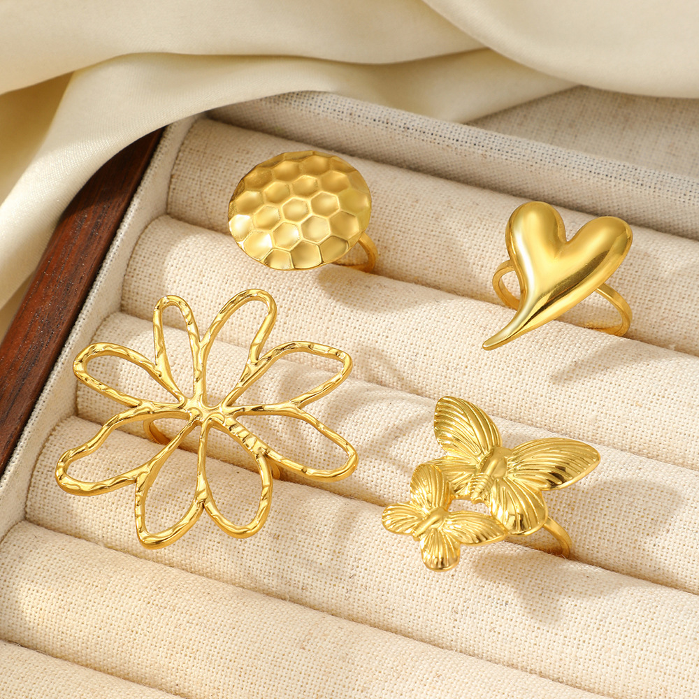 Open Rings Classification Wholesale Jewelry Vacation Simple Style Flower 304 Stainless Steel Plating Open Rings