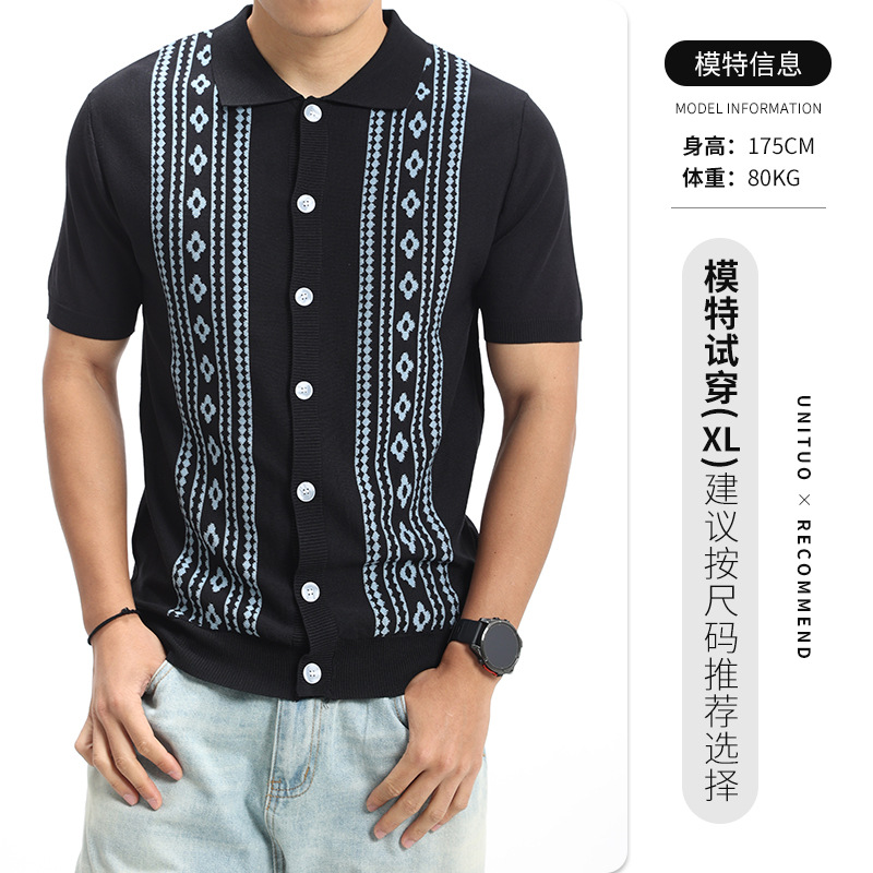 Camisas de polo de estilo europeo y americano de alto nivel para hombres de verano de mangas cortas, cuello de negocios casuales, camisas de polo para hombres