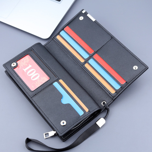 Zipper handbag, men's trendy brand, men's mobile phone bag, large capacity business long wallet, simple men's casual clutch bag