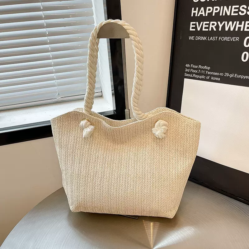 包包女大容量通勤编织包大容量高级质感新款托特小众单肩草编包