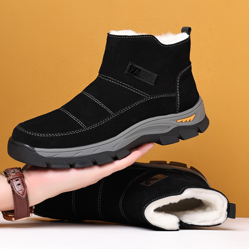 Lana invierno cálido Botas de nieve para hombres al aire libre cuero genuino piel de vaca zapatos casuales de Hombre Zapatos acolchados de algodón superior zapatos de hombre del Noreste