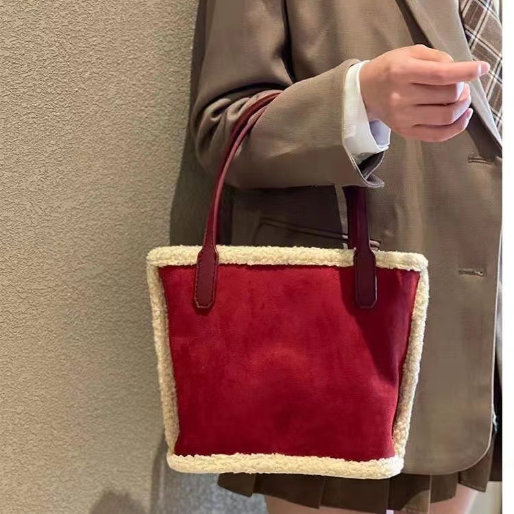 Bolso de felpa de gran capacidad estilo otoño/invierno, bolso de gamuza tipo cubo para madre e hija