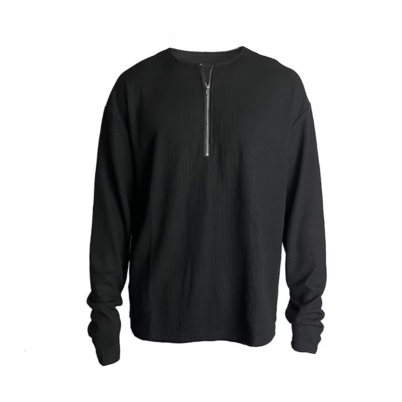 Sweat à capuche zippé en coton gaufré pour homme coupe large_voghion.com