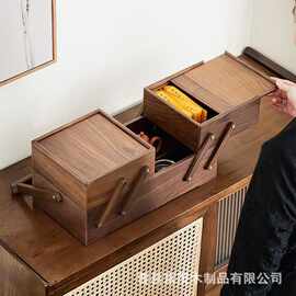 新中式木质多层手提收纳箱折叠式储物箱糕点甜品婚宴伴手礼包装盒