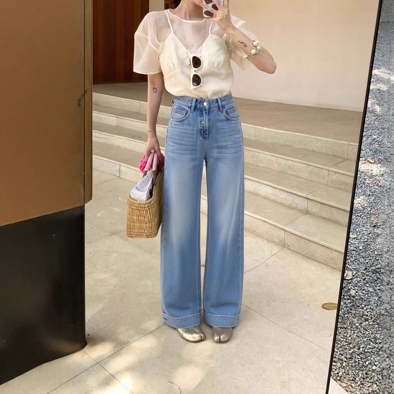 Li Shaonv/Soft Pants~Tencel Draped Lyocell Thin Cool Narrow Wide-Leg Straight Jeans for Women Summer