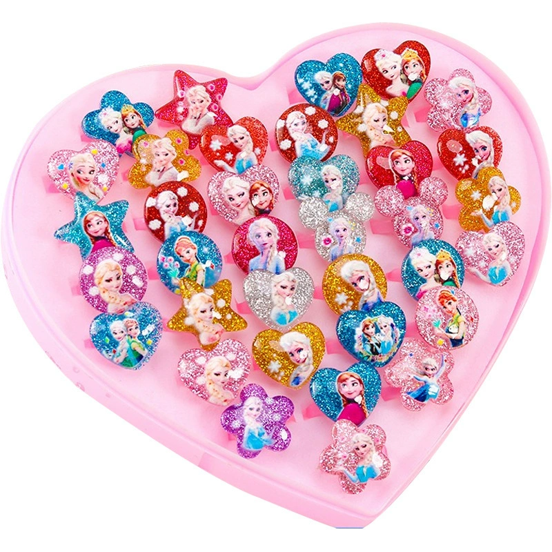 Children's Ring Set, multi-piece cartoon princess jewelry with gems, assorted boxes