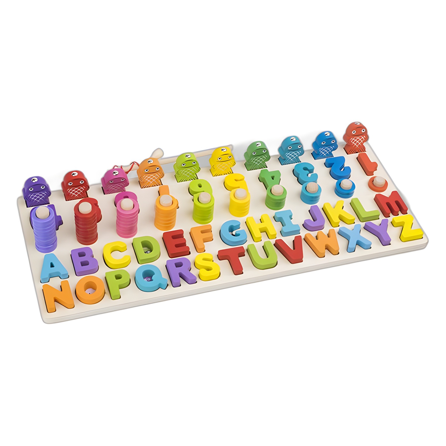 Niños de madera multifuncional 5 en 1 tablero logarítmico inglés alfabeto digital de color cognitivo pescar ayuda educativa