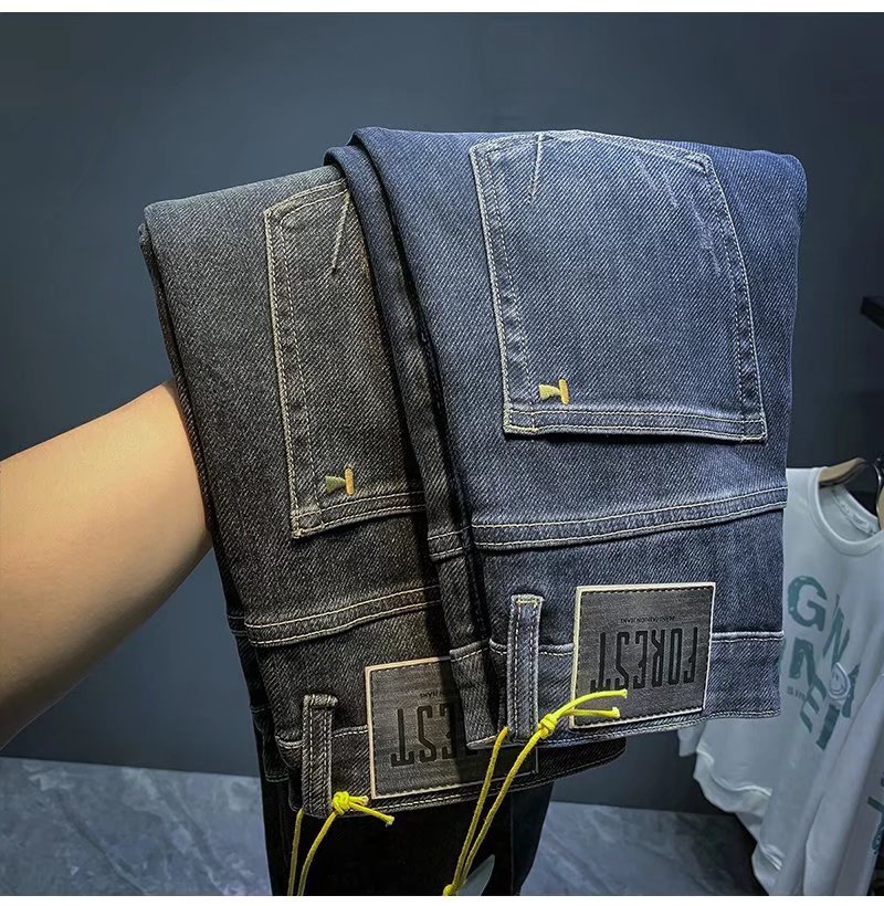 Jeans, collection printemps homme, nouveaux pantalons de marque tendance, pantalons slim fit élastiques et polyvalents à petites jambes_voghion.com