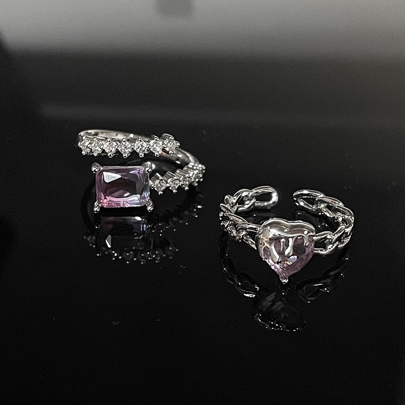 Fashion Heart Shape Copper Inlay Zircon Open Ring 1 Piece