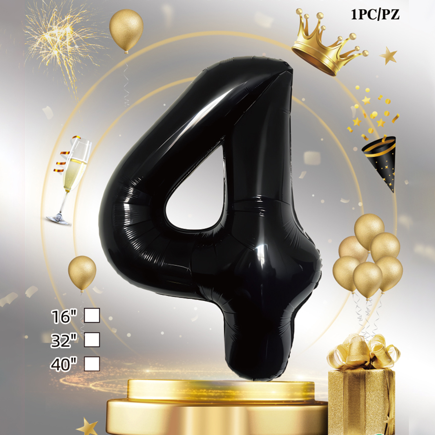 Embalaje de tarjeta de papel independiente digital de cumpleaños impreso en blanco de 32 pulgadas, decoración de fiesta de la versión estadounidense, película de aluminio, decoración de globos de papel de aluminio