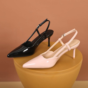 2025 Spring and Summer New Temperament High Heels Women's Stiletto Pointed Toe Sandals Baotou Back Strap Solid Color
