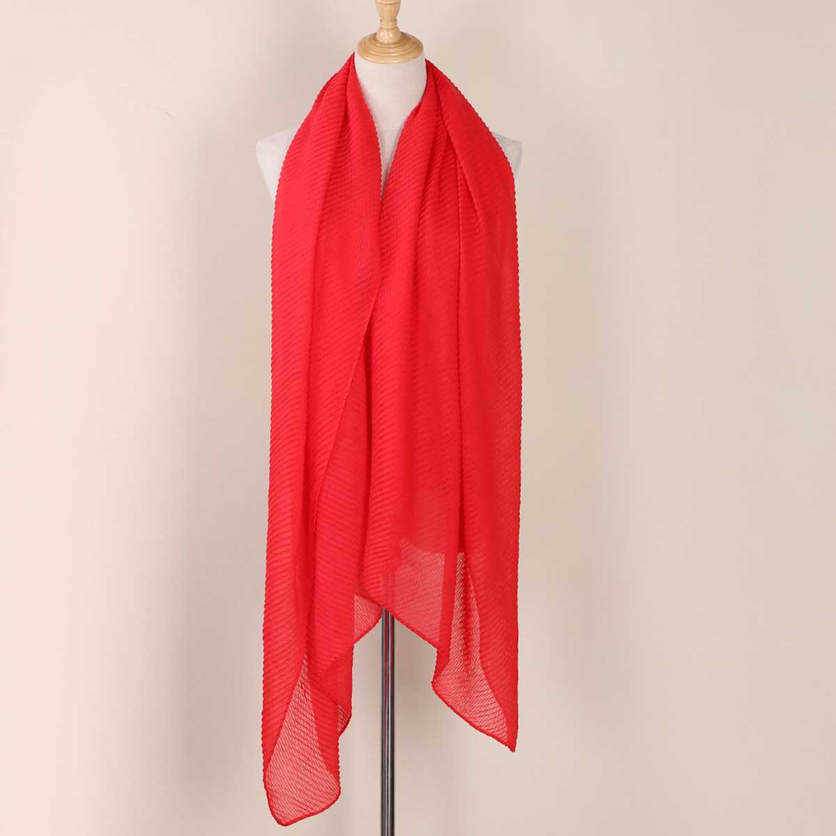 Women's Scarves wrinkled fashion plain wrinkled wrap headscarf solid color voile long shawl_voghion.com