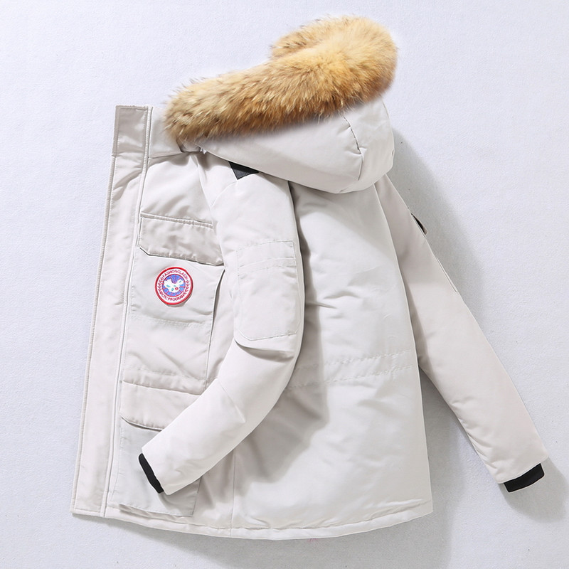 New 2021 Winter Workwear Men's Korean Little Goose Raccoon Fur down Jacket Couple Pure Color Workwear Jacket Warm Top