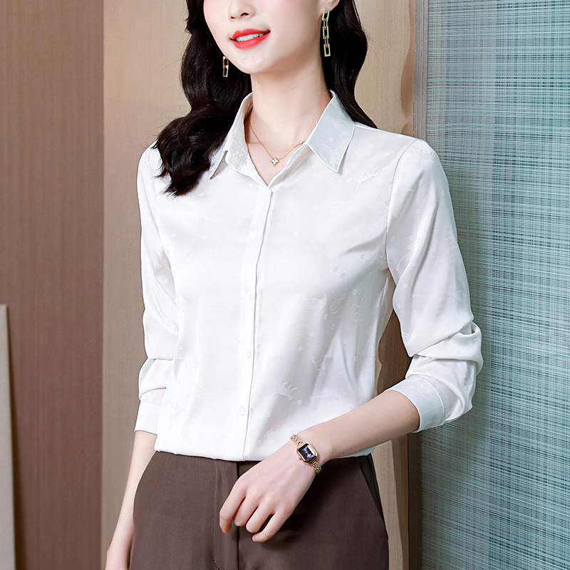 A generation of hair silk printed shirt Women's Spring elegant temperament long sleeve mulberry silk shirt fashion Joker top