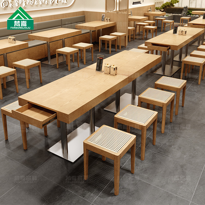 定制面馆米线店桌椅组合茶餐厅饭店实木餐椅日料快餐小吃店小方凳|undefined