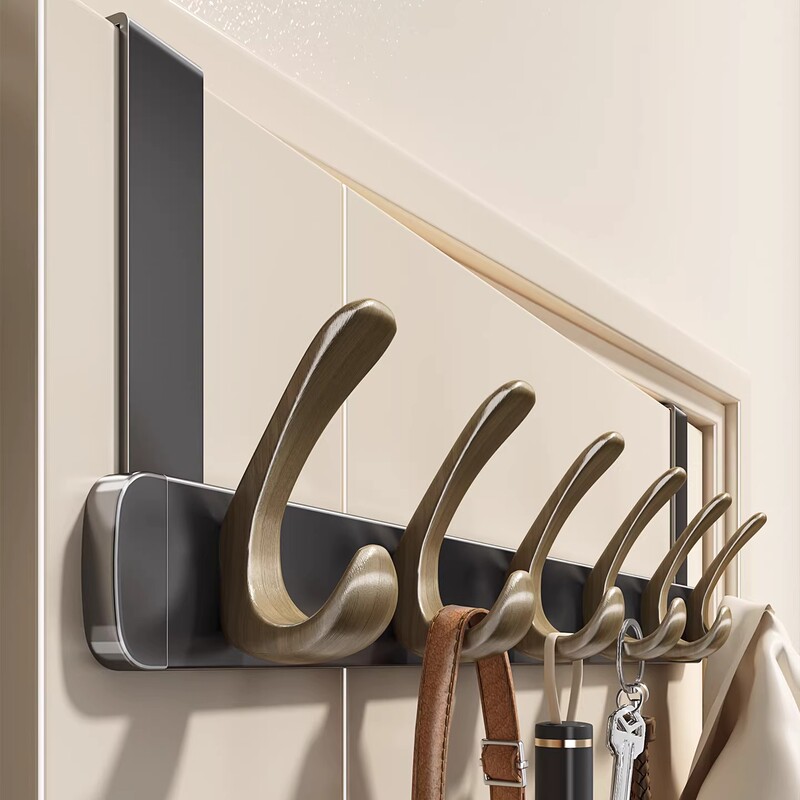 Over-The-Door Hook for Bedroom, Walnut Wood, No-Drill Wall-Mounted Clothes Rack, Widened Entryway Door Clothes and Hat Storage Rack Over-The-Door Hook for Bedroom, Walnut Wood, No-Drill Wall-Mounted Clothes Rack, Widened Entryway Door Clothes and Hat Storage Rack
