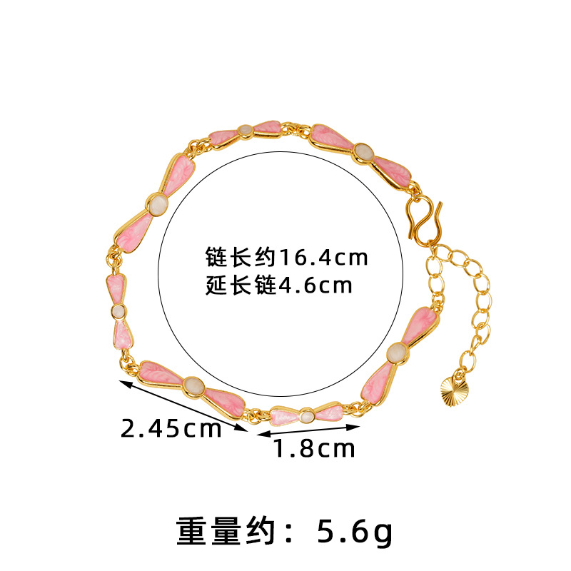 Brazalete de oro de arena vietnamita estilo de diseño nacional esmalte rosa anillo de arco de mariposa universal joyas no se desvanecen