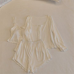 莫代爾睡衣女春夏新款性感帶胸墊夏季吊帶長褲可外穿簡約家居服套