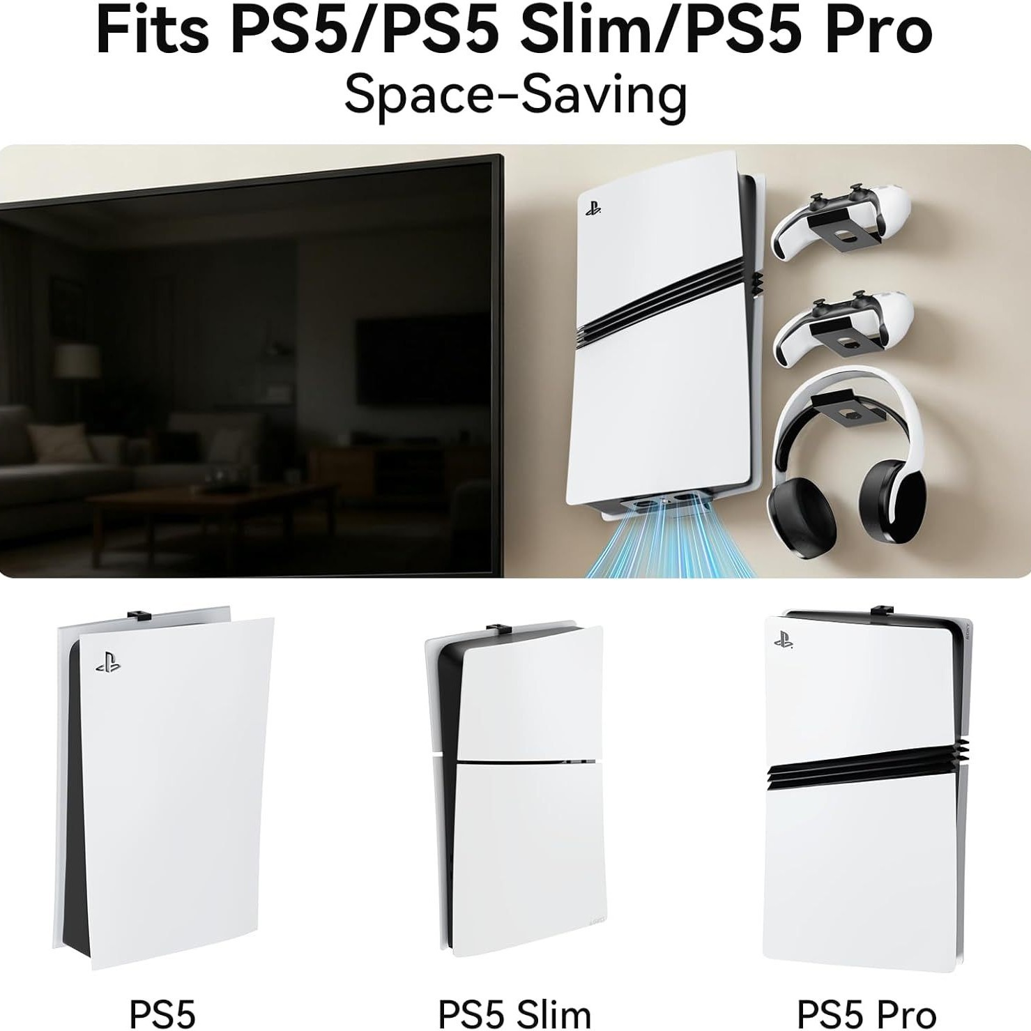 Soporte de Pared para Consola de Juegos PS5 Slim Pro Hierro y EVA Soporte Almacenamiento