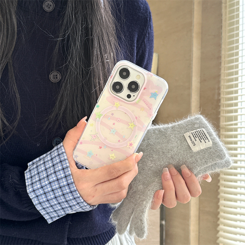 Girls Series ins Estrella rosa Adecuado para iphone16ProMax Soporte magnético 14/13 Apple 15 Nuevo