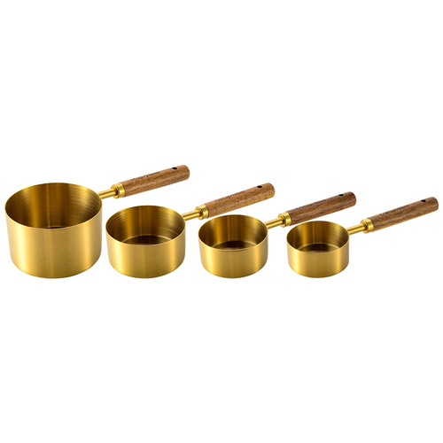 Gold-plated stainless steel measuring cup measuring spoon acacia wood handle measuring spoon measuring tool eight-piece set kitchen baking tools