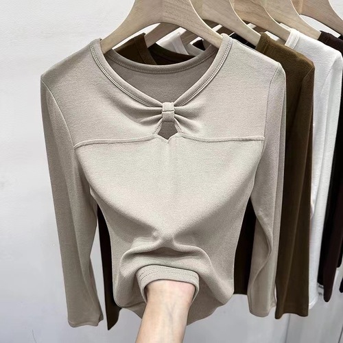 Bow-Knot Autumn/Winter Warm Base Layer Top for Women: Sleek, Thoughtfully Designed, Hollowed-Out Twist-Effect Long-Sleeve T-Shirt—A Fashionable Statement Piece for Her