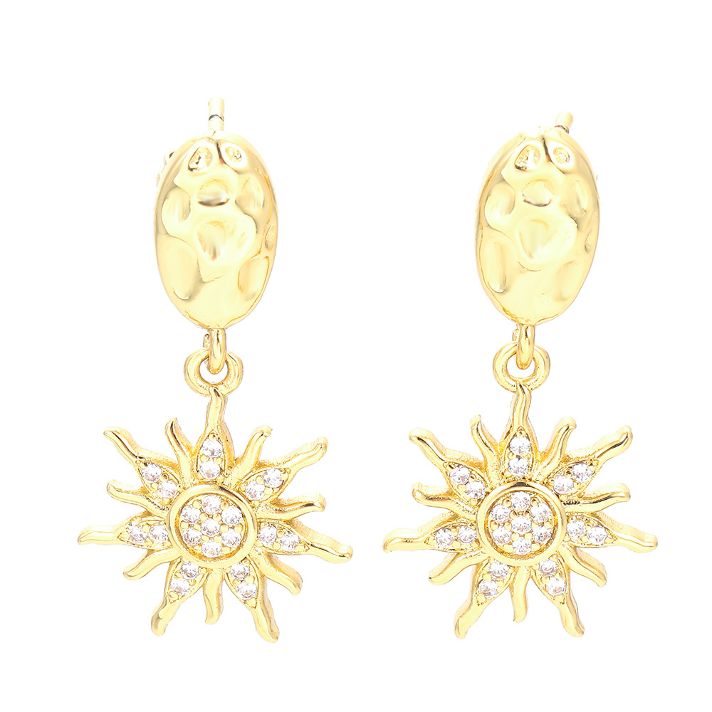 8g Weight Zircon Insert Material Drop Earrings Classification Retro Sun Copper Drop Earrings Plating Inlay Zircon Copper Earrings