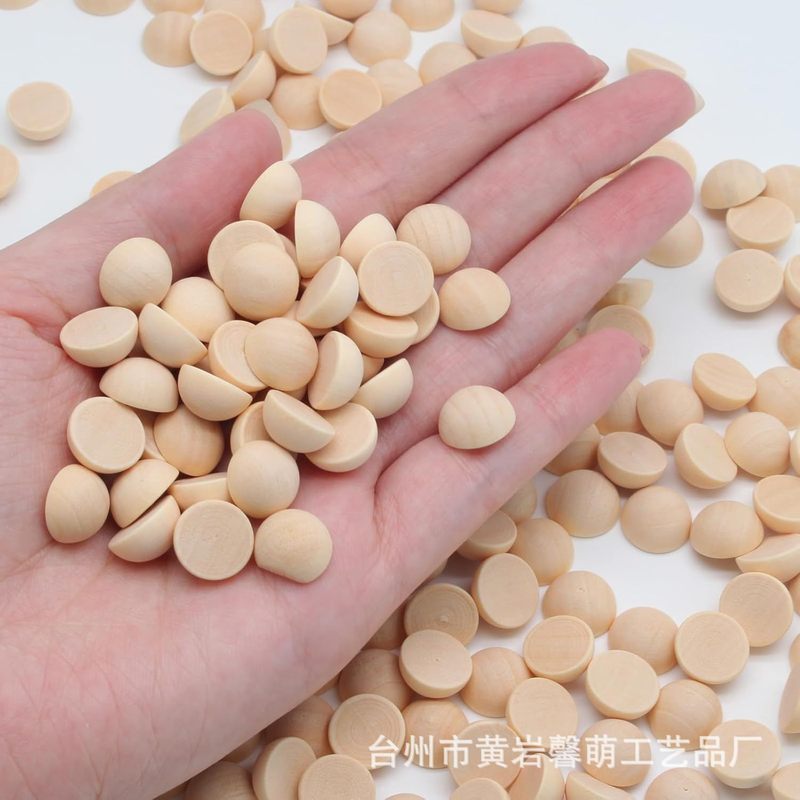 半円形の木製ボール、半分の木製ビーズ、丸太、半球、木製教材、手作りDIY壁引き出しステッカー、丸いボタン|undefined