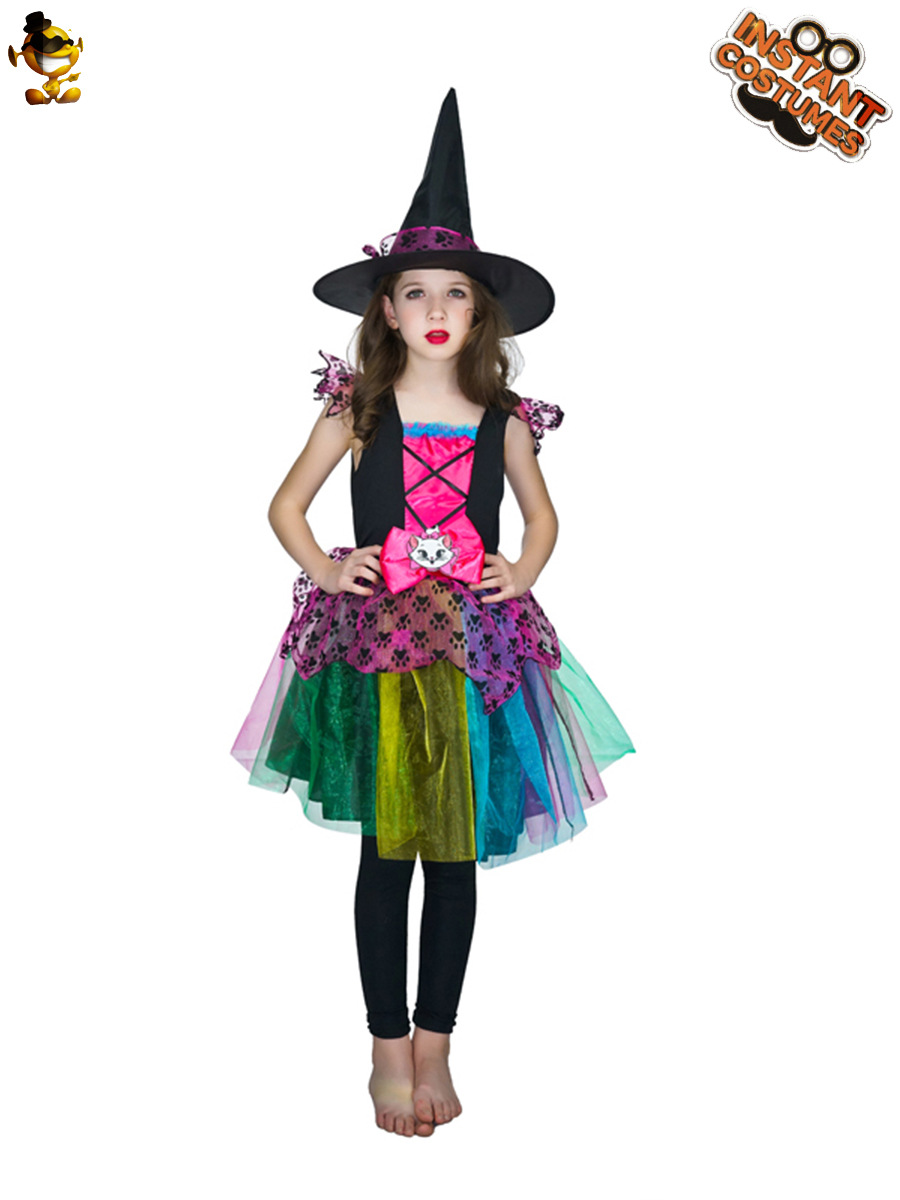 Niños colorido pequeño vestido de bruja transfronterizo suministro mascarada Cosplay traje de escenario image 4