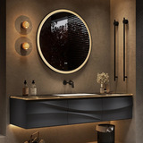 Французский дубовый шкаф для ванной комнаты в стиле середины века, сочетание натурального роскошного камня, умывальник для ванной комнаты, умывальник, шкаф для ванной комнаты