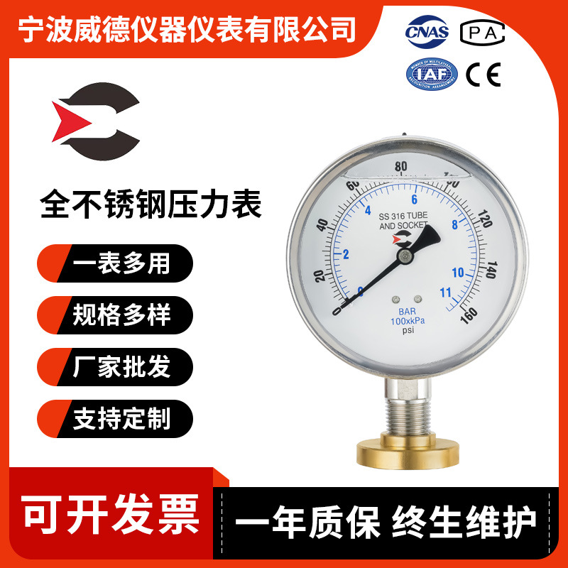 厂家批发全不锈钢压力表 充液耐震压力表 指针式压力测量仪表