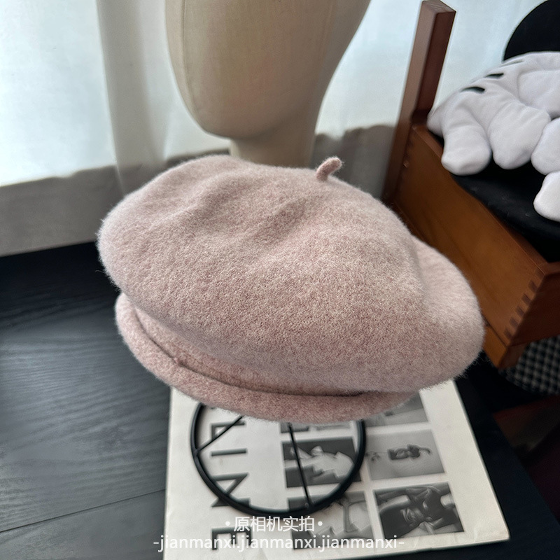 韩版纯色卷边针织贝雷帽秋冬复古百搭文艺蓓蕾帽女甜美保暖画家帽|undefined