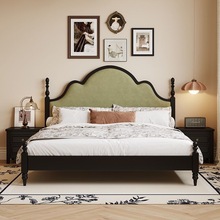 中古风双人床1.5米1.8米美式复古全实木床主卧新中式靠背软包