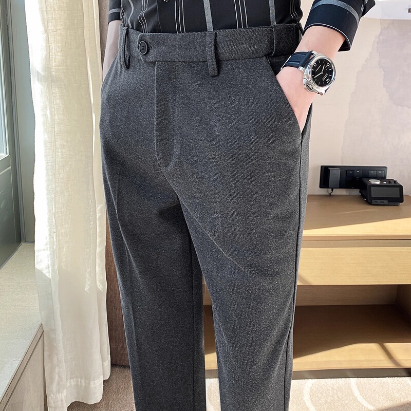 Men's Winter Casual Pants High-End Slim Business Wool Suit Pants British Men's Solid Color Men's Winter Casual Pants High-End Slim Business Wool Suit Pants British Men's Solid Color