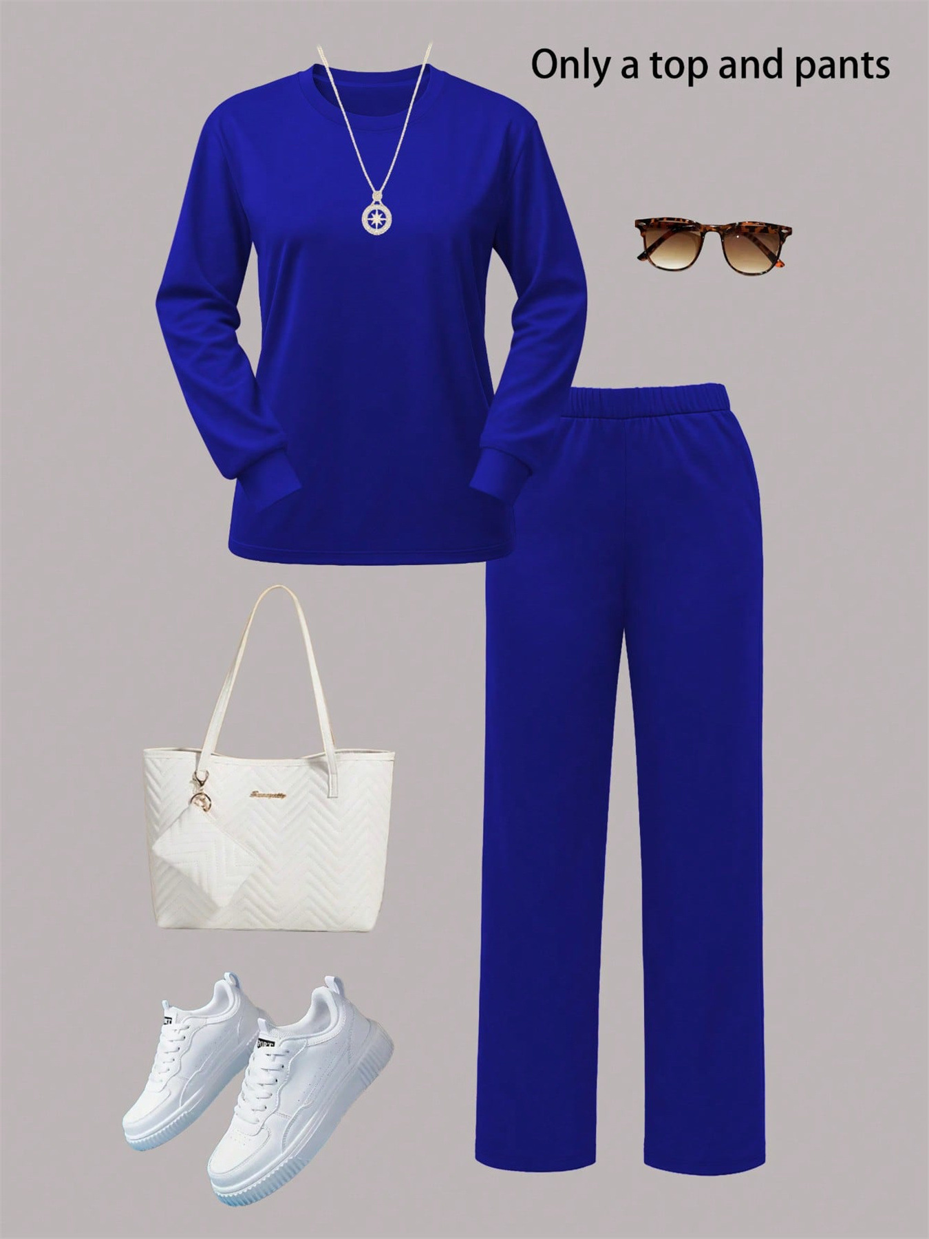 Women's Autumn/Winter Two Piece Set Style Solid Color Round Neck Long Sleeve Top With Wide Leg Straight Leg Pants_ecoleips.com